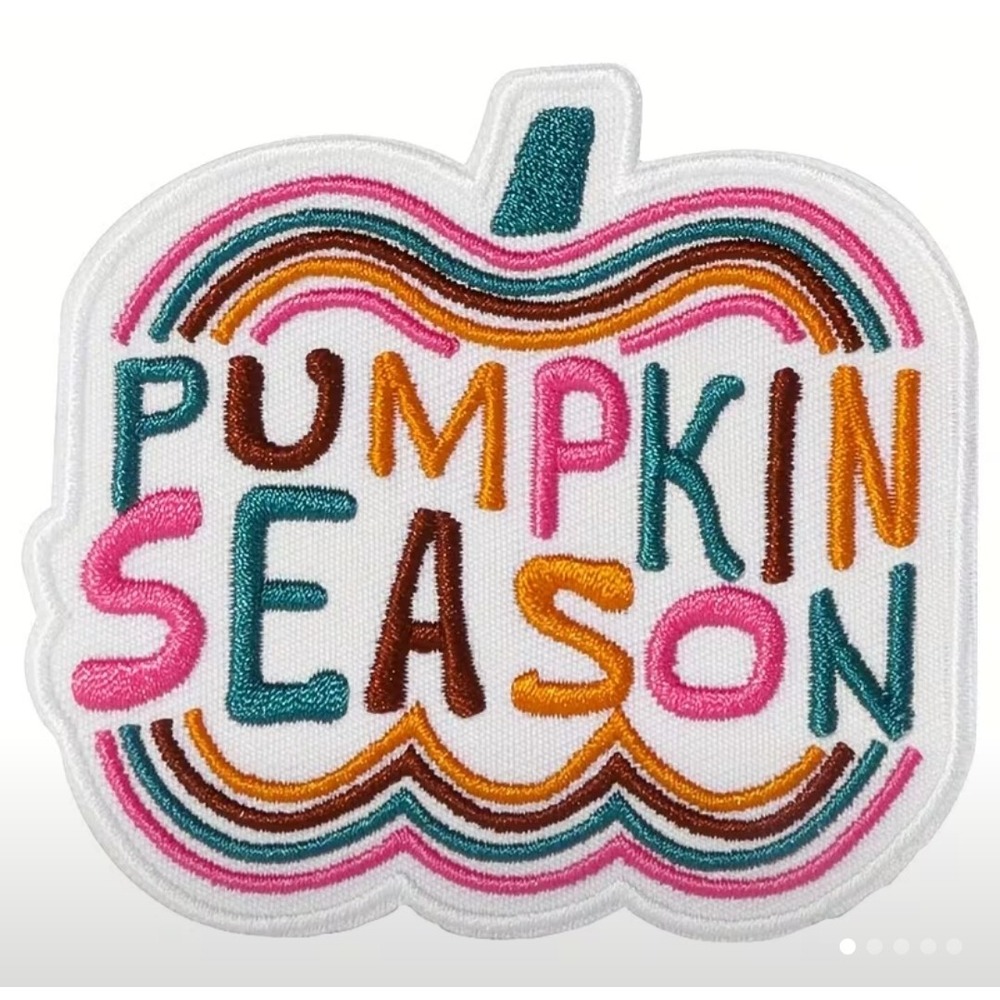 Pumpkin Season Embroidered Iron On Patch Fall Autumn Colorful Boho Applique